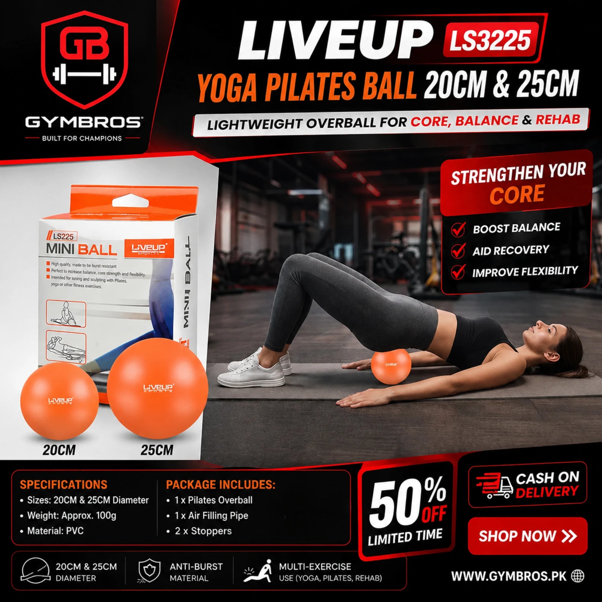 LIVEUP LS3225 Yoga Pilates Ball | 20CM & 25CM PVC Pilates Overball for