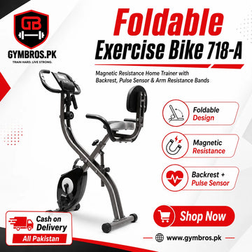 Foldable Exercise Bike 718-A – Magnetic Resistance Home Trainer with Backrest, Pulse Sensor & Arm Resistance Bands