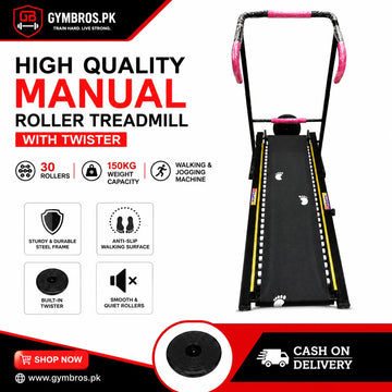 High Quality Manual Roller Treadmill with Twister | 30 Rollers | Foldable Home Walking & Jogging Machine | 150KG Weight Capacity
