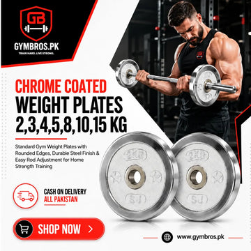 Chrome Coated Weight Plates 2-15 KG Pair | Standard Gym Weight Plates with Rounded Edges, Durable Steel Finish & Easy Rod Adjustment for Home Strength Training