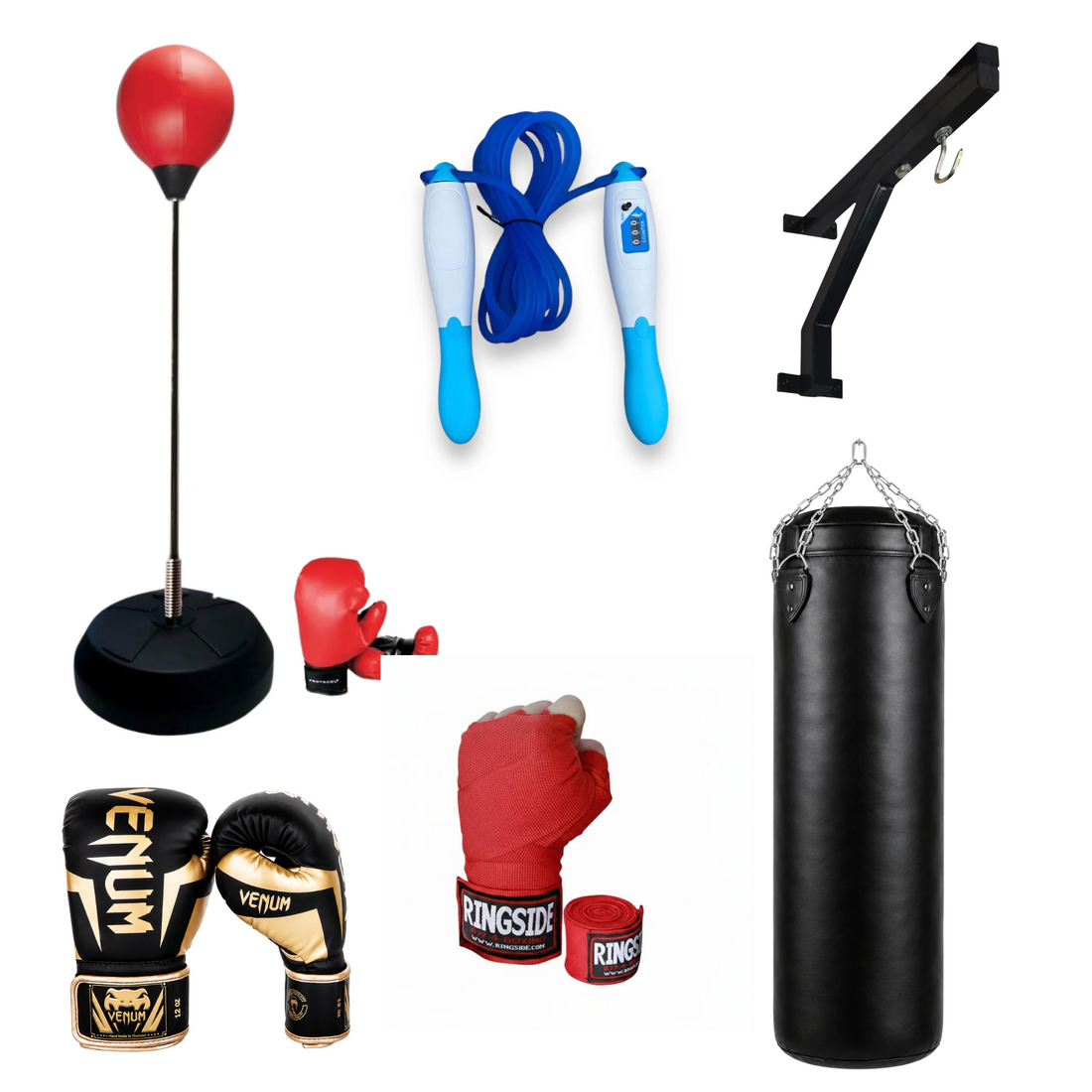 Complete Boxing Training Starter Bundle – 5FT Punching Bag, Wall Mount Bracket, Boxing Gloves, Hand Wraps & Digital Jump Rope