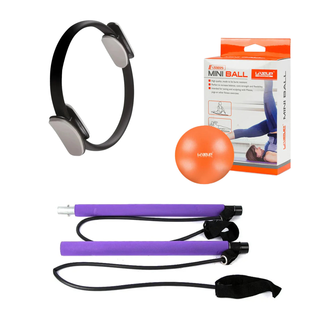 Pilates Toning & Flexibility Bundle – Pilates Power Ring, Pilates Resistance Bar Kit & LIVEUP Pilates Ball 25cm