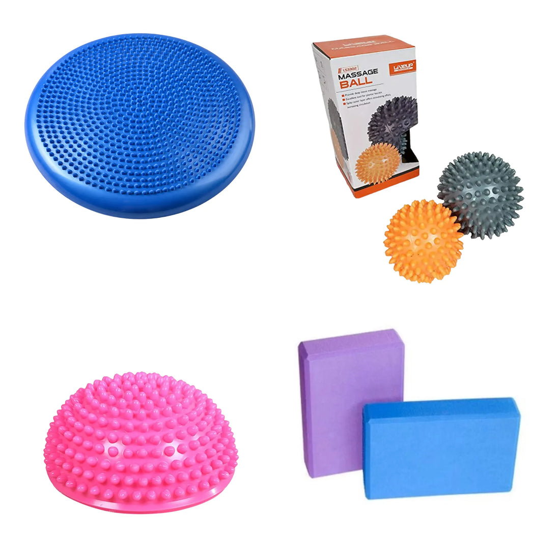 Autism-Friendly Sensory Yoga Activity Bundle – Balance Disc, Spiky Massage Balls, Spikey Balance Pad & Yoga Bricks Piar for Sensory Play, Stability, Flexibility & Therapy Support