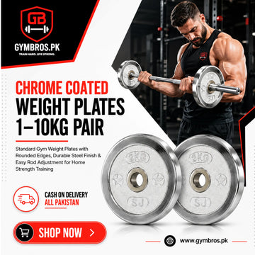 Chrome Coated Weight Plates 1–10KG Pair | Standard Gym Weight Plates with Rounded Edges, Durable Steel Finish & Easy Rod Adjustment for Home Strength Training