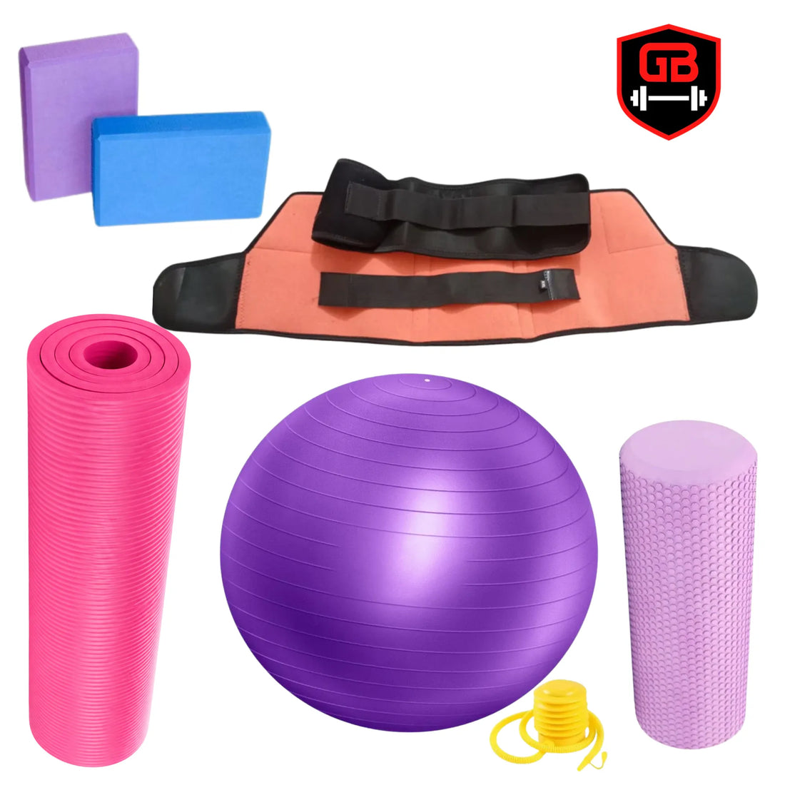 Pregnancy Yoga & Comfort Support Bundle – AMIGOS Maternity Belt, 15mm Yoga Mat, 85CM Gym Ball, Yoga Bricks Pair & 13in Foam Roller