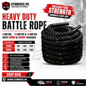 Heavy Duty Battle Rope 9, 12 & 15 Meter with 38MM & 50MM Thickness | 3-Strand PolyDacron CrossFit Strength Training Rope for Cardio & Full Body Workout