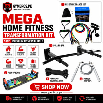 Mega Home Fitness Transformation Kit– Resistance Bands Set, Push-Up Board, Pull-Up Bar, 45MM Loop Resistance Band & Jump Rope
