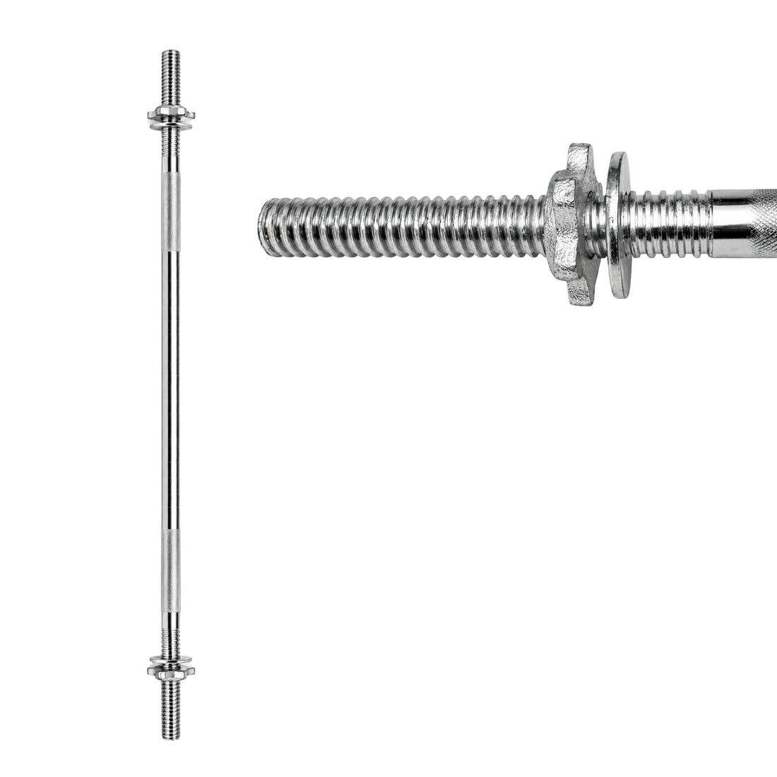 Iron Steel Barbell Rod (3ft, 4ft, 5ft, 6ft) | 1-Inch Chrome Finish Solid Weight Lifting Bar with Diamond Knurled Grip (Moti Choori), Spinlock Collars for Home & Gym