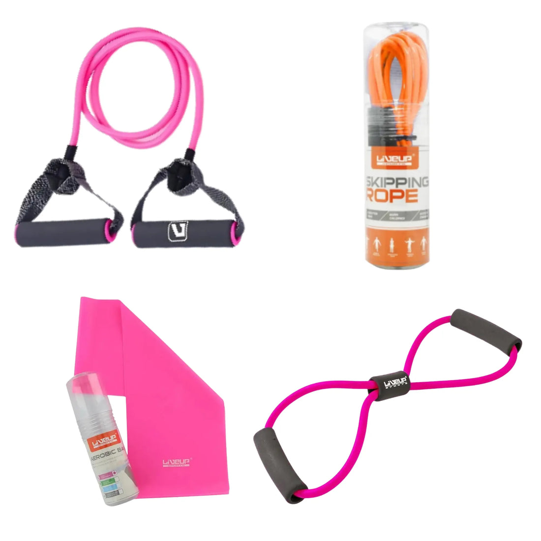 Full Resistance Tube Starter Bundle – Liveup Resistance Tube, Thera Band, Soft Expander & Skipping Rope