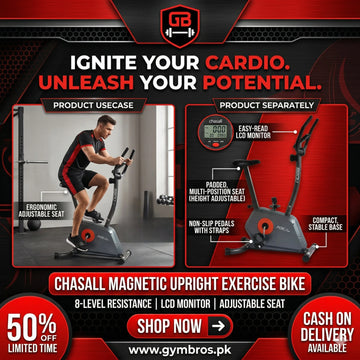 Chasall Magnetic Upright Exercise Bike – 8-Level Resistance with LCD Monitor & Adjustable Seat
