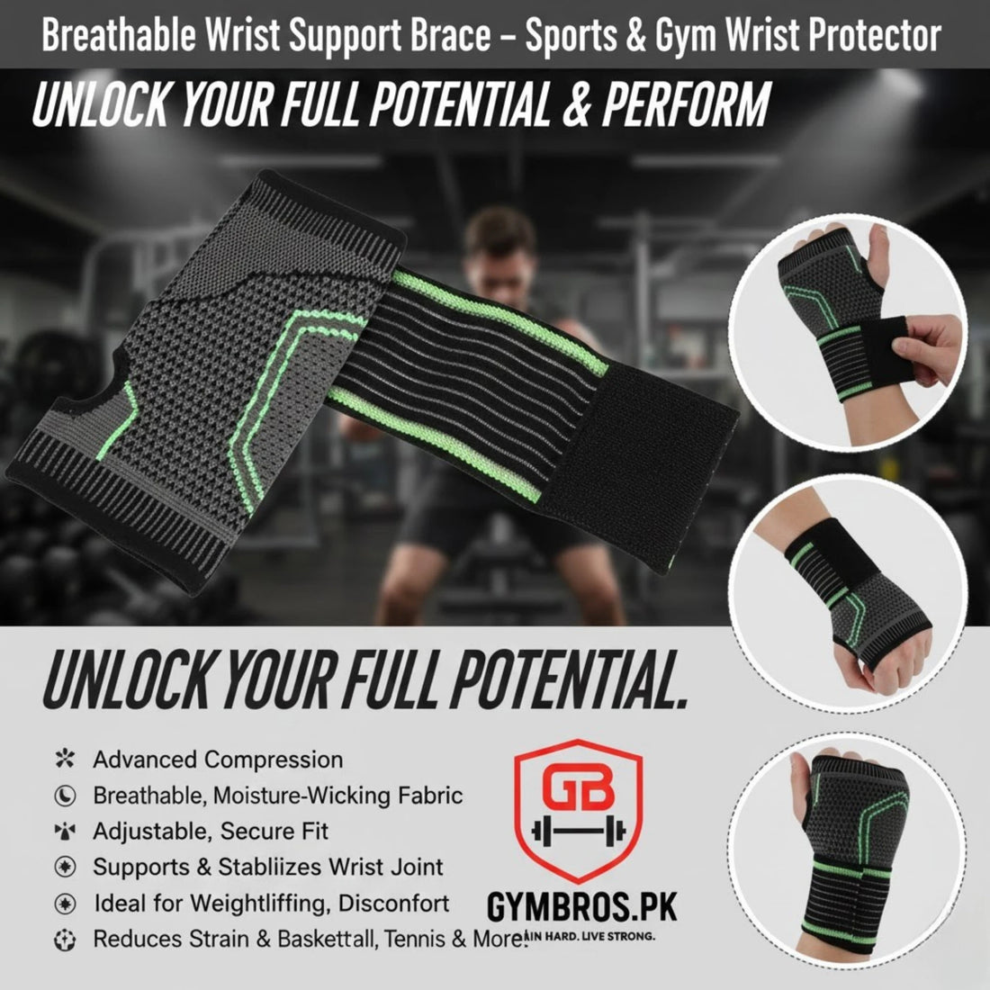 Breathable Wrist Support Brace – Sports & Gym Wrist Protector ( pack of 4 )