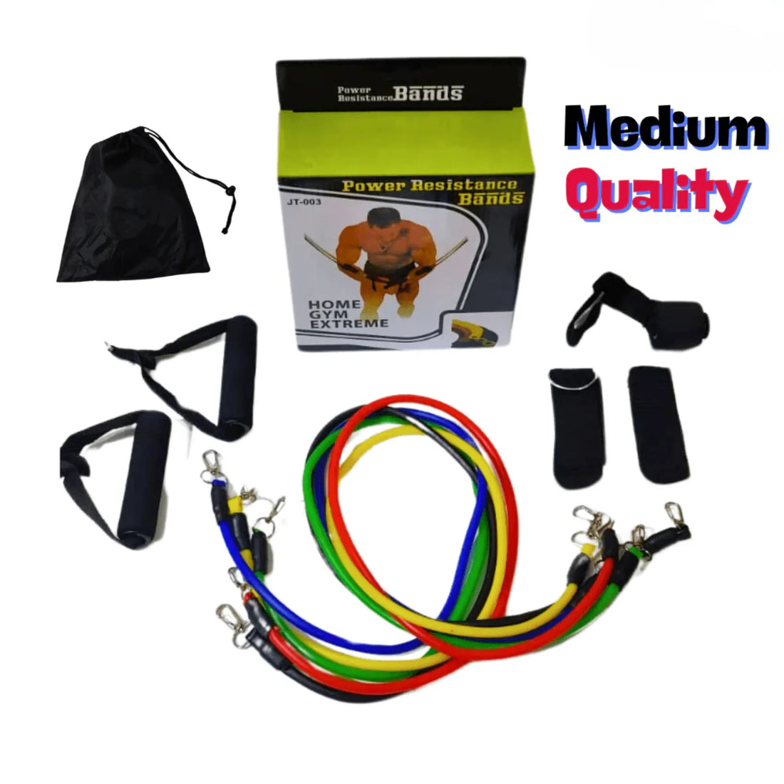 11 Piece Resistance Bands Exercise Set for CrossFit & Fitness Training | Portable Home Gym Workout Bands with Door Anchor, Handles & Ankle Straps | Medium & Premium Quality