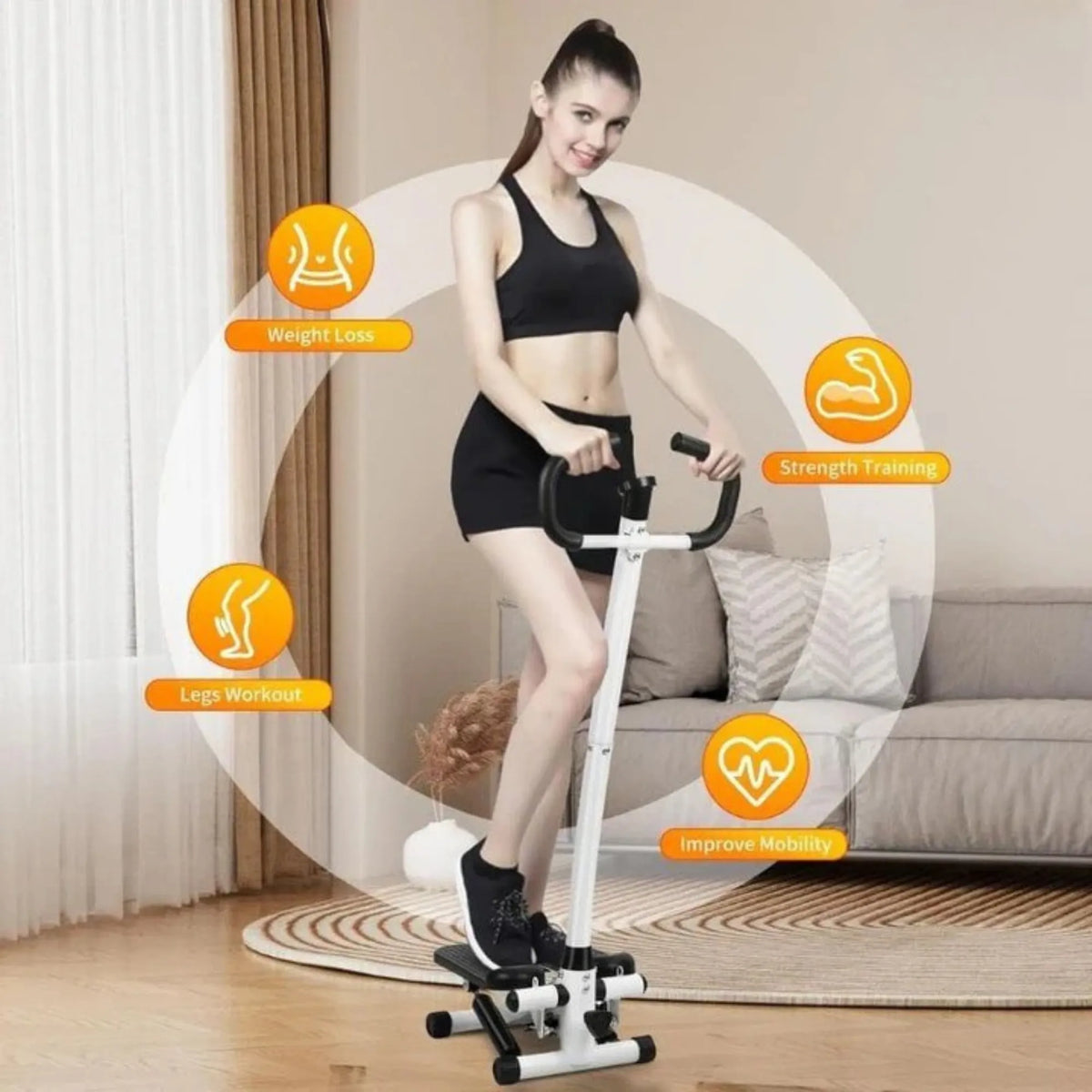Full Stepper Mini Twist Stepper with Handle & Resistance Bands | Foldable Full Body