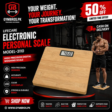 LifeCare Digital Weight Scale Model 3110 | High-Precision Electronic Body Weighing Machine with Bamboo Platform, 180kg Capacity, LCD Display & Auto On/Off