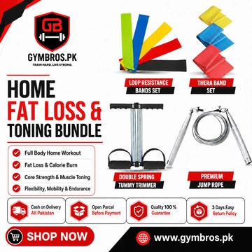 Home Fat Loss & Toning Bundle with Resistance Bands, Tummy Trimmer & Jump Rope