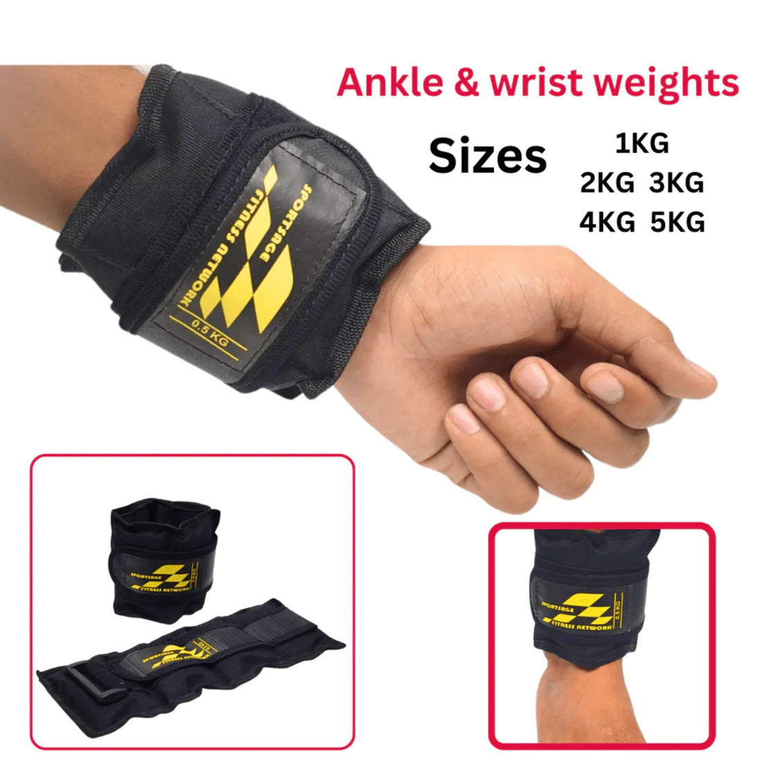 Ankle & Wrist Weights (1KG to 5KG) – Adjustable Fitness Weights for Strength Training, Cardio, and Home Workouts – Black (Pack of 2)