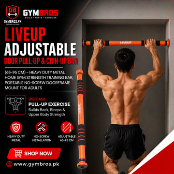 Liveup Adjustable Door Pull-Up & Chin-Up Bar (65-95 cm) – Heavy Duty Metal Home Gym Strength Training Bar, Portable No-Screw Doorframe Mount for Adults