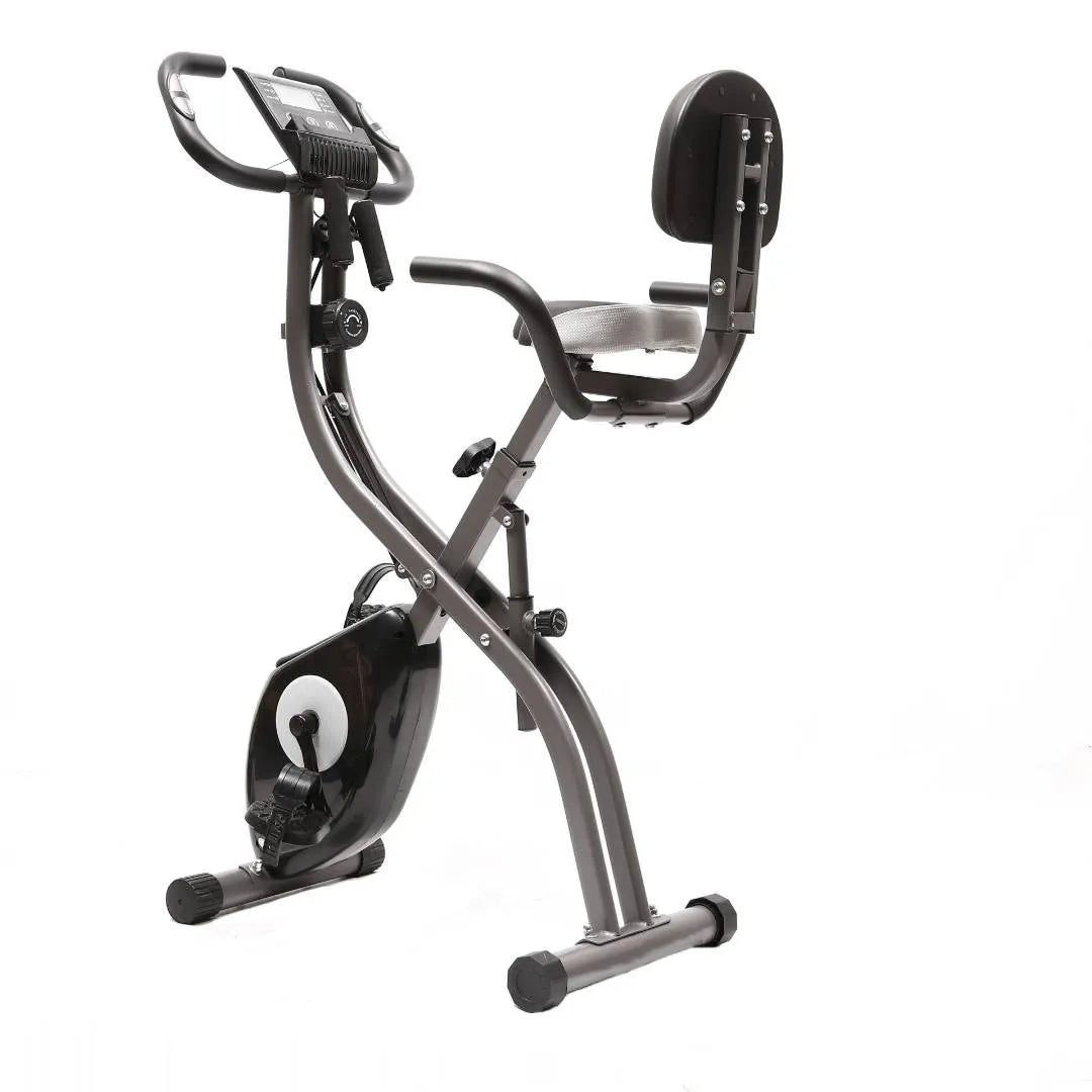 Foldable Exercise Bike 718-A – Magnetic Resistance Home Trainer with Backrest, Pulse Sensor & Arm Resistance Bands