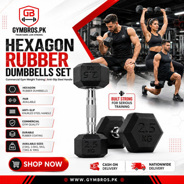 Hexagon Rubber Dumbbells Set (Pair) 2.5KG, 3.5KG, 5KG, 7.5KG & 10KG