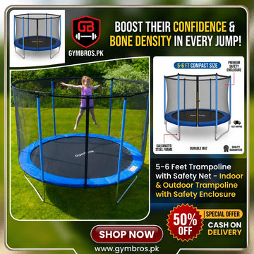 6 Feet Round Mini Trampoline with Safety Net & Enclosure | Heavy-Duty Kids Fitness Rebounder, Indoor & Outdoor Foldable Trampoline with Strong Steel Frame & High-Elastic Jump Mat