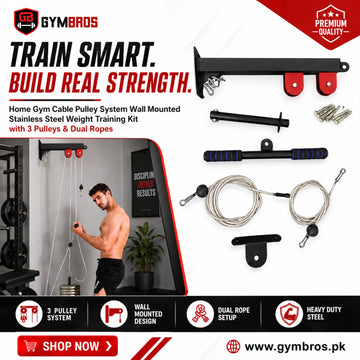Home Gym Cable Pulley System Wall Mounted Stainless Steel Weight Training Kit with 3 Pulleys & Dual Ropes