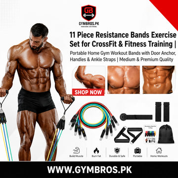 11 Piece Resistance Bands Exercise Set for CrossFit & Fitness Training | Portable Home Gym Workout Bands with Door Anchor, Handles & Ankle Straps | Medium & Premium Quality