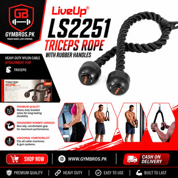 LiveUp LS2251 Triceps Rope with Rubber Handles | Heavy-Duty Nylon Cable Attachment for Triceps, Biceps, Back, Shoulder & Abs Strength Training | Gym Cable Machine Accessory