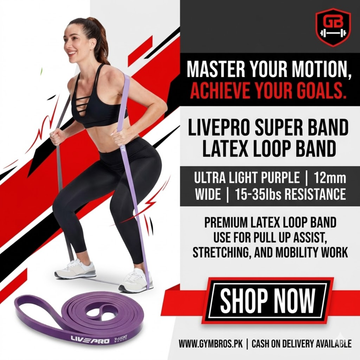 Livepro Super Band Latex Loop Band Ultra Light Purple 12mm, 15-35lbs | Pull Up Assist, Stretching & Mobility Resistance Band