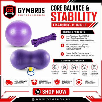 Core Balance & Stability Training Bundle – 100CM Anti-Burst Gym Ball, 32MM Loop Resistance Band & 45CM Peanut Ball for Core Strength, Balance, Mobility & Home Workouts