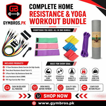 Complete Home Resistance & Yoga Workout Bundle – 11 Piece Resistance Bands Set, Thera Bands, Fabric Hip Bands, 32MM Loop Band & 10mm TPE Yoga Mat for Full Body Training