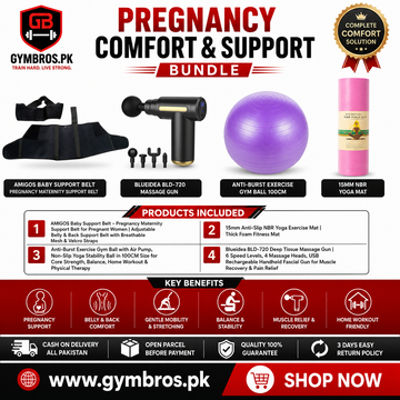 Pregnancy Comfort & Support Bundle – Maternity Belly Support Belt, 15mm NBR Yoga Mat, 100CM Exercise Ball & Massage Gun