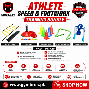 Athlete Speed & Footwork Training Bundle – 4M Agility Ladder, Disc Cones, 9-Inch Training Cones, 16-Inch Hurdle & Digital Jump Rope