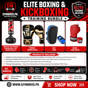 Elite Boxing & Kickboxing Training Bundle – 5FT Free Standing Punching Bag, Boxing Gloves, Hand Wraps & Kick Pads for MMA Training
