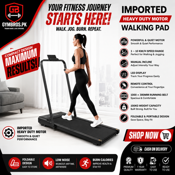 Premium Box Pack Imported Walking Pad Treadmill, Heavy Duty Motor, 1–10 KM/H Speed, Foldable Stand Portable Design, Manual Incline, LED Display, Remote Control, 1000 × 380MM Running Belt, 100KG Capacity, Indoor Walking & Jogging Treadmill for Home Use
