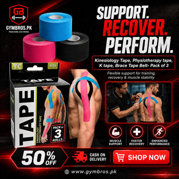 Kinesiology Tape Pack of 3 – Elastic Physiotherapy Sports Tape (5cm x 5m), Breathable, Water-Resistant Muscle & Joint Support for Gym, Running & Recovery