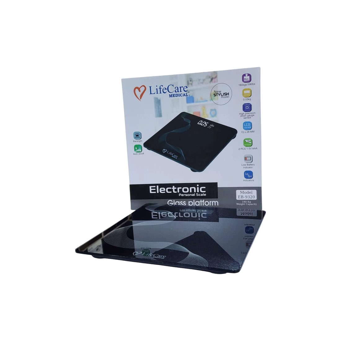 LifeCare Digital Weight Scale EB-9320 | High-Precision Electronic Body Weighing Machine with Tempered Glass, 150kg Capacity, LCD Backlight Display for Home & Clinic Use