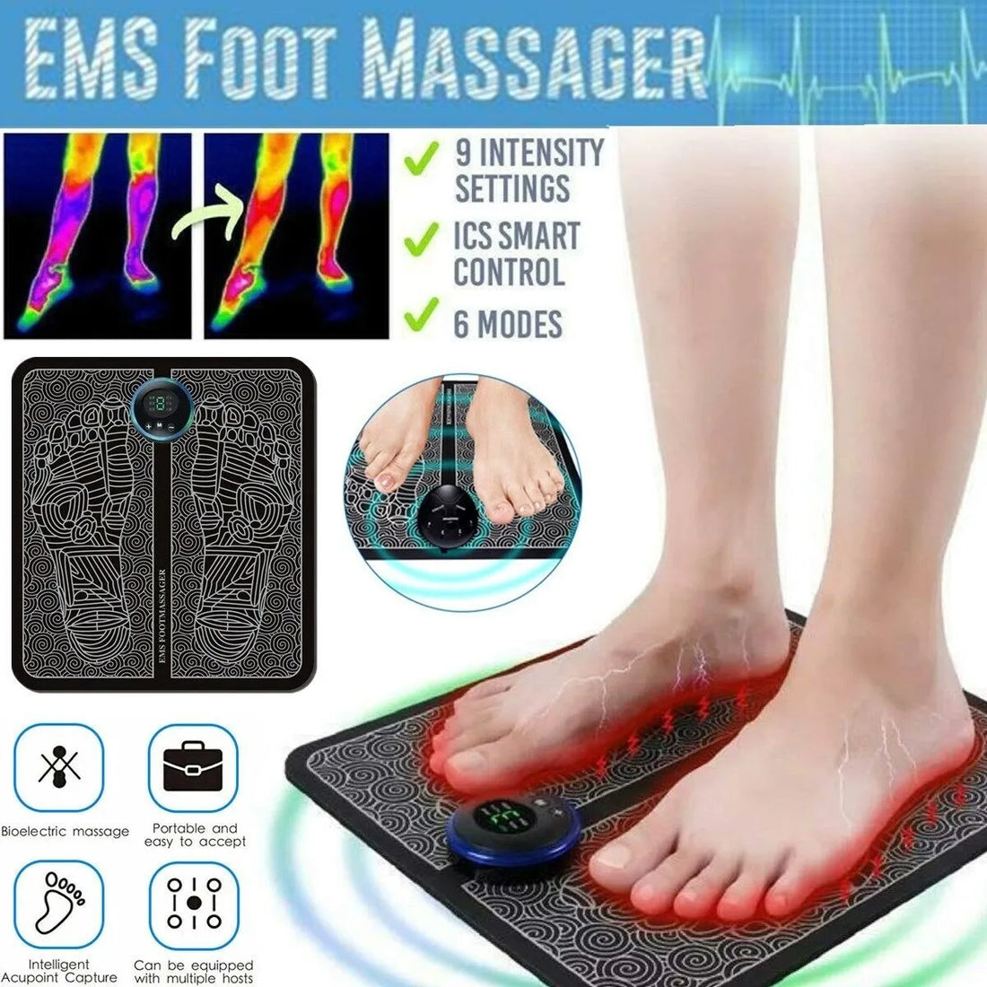 USB Rechargeable Foot Massager Pad – Blood Circulation & Pain Relief Device
