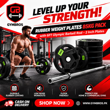 Rubber Weight Plates 85KG Pack with 6FT Olympic Barbell Rod – 2 Inch Plates