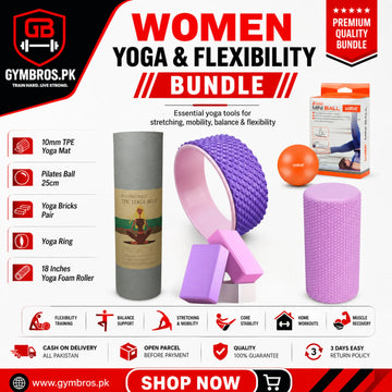 Women Yoga & Flexibility Bundle – 10mm TPE Yoga Mat, Pilates Ball 25cm, Yoga Bricks Pair, Yoga Ring & 18 inches Yoga Foam Roller