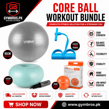 Core Ball Workout Bundle – 85CM Gym Ball, LIVEUP Donut Ball, 25CM Pilates Ball & Elastic Tummy Trimmer