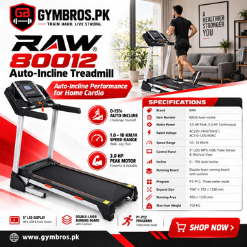 RAW 80012 Automatic Incline Electric Treadmill – 3HP Peak, 150kg Capacity