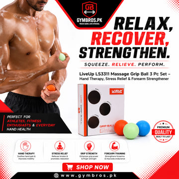LiveUp LS3311 Massage Grip Ball 3 Pc Set – Hand Therapy, Stress Relief & Forearm Strengthener
