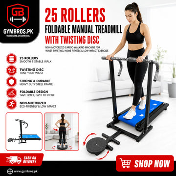25 Rollers Foldable Manual Treadmill with Twisting Disc, Non-Motorized Cardio Walking Machine for Waist Twisting, Home Fitness & Low-Impact Exercise