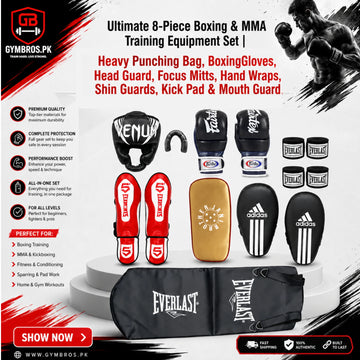 Ultimate 8-Piece Boxing & MMA Training Equipment Set | Heavy Punching Bag, BoxingGloves, Head Guard, Focus Mitts, Hand Wraps, Shin Guards, Kick Pad & Mouth Guard