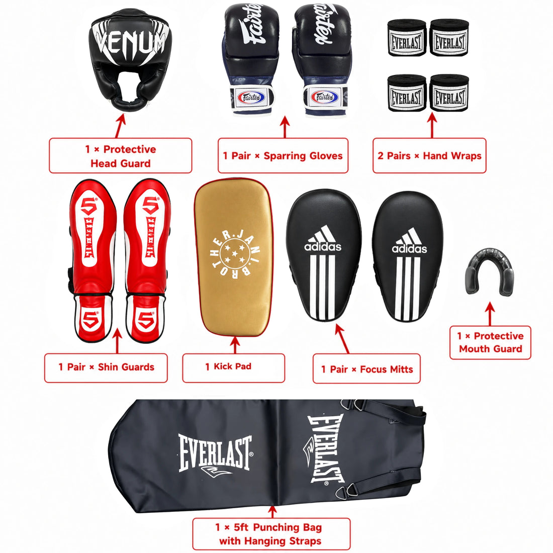 Ultimate 8-Piece Boxing & MMA Training Equipment Set | Heavy Punching Bag, Boxing Gloves, Head Guard, Focus Mitts, Hand Wraps, Shin Guards, Kick Pad & Mouth Guard