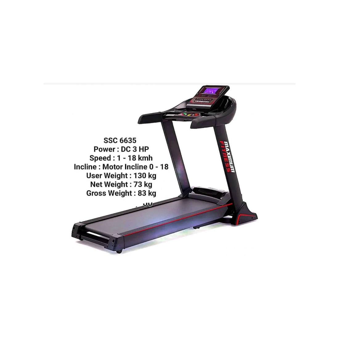 Maximum Fitness SSC 6635 Treadmill – 130KG Capacity Motorized Running Machine (Black)
