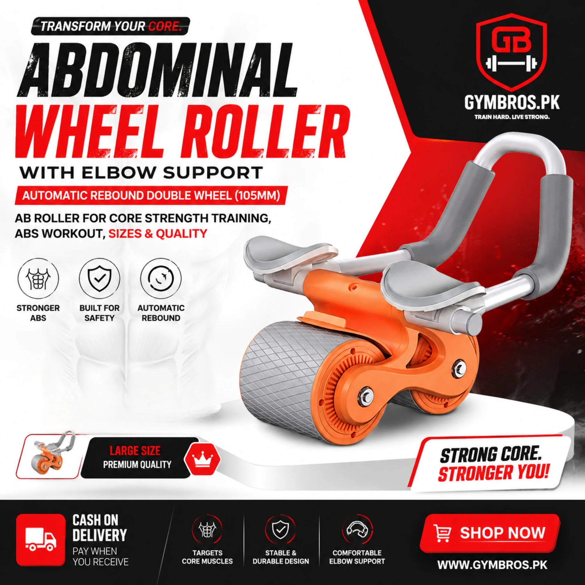 Abdominal Wheel Roller with Elbow Support Automatic Rebound Double Whe