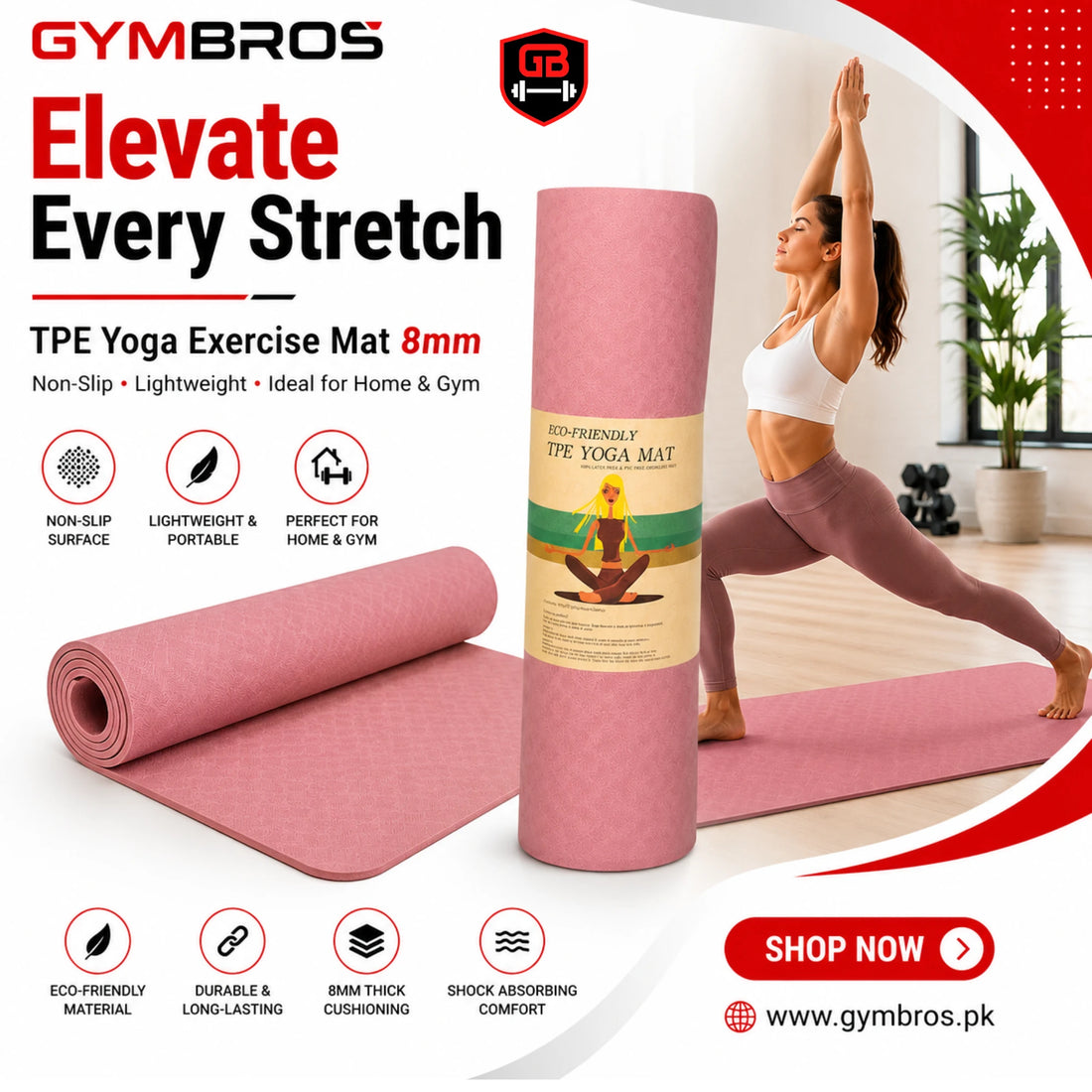TPE Yoga Exercise Mat 6mm, 8mm, 10mm – Non-Slip, Lightweight Fitness & Yoga Mat for Home, Gym,
