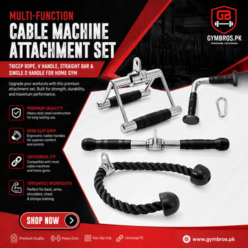 Multi-Function Cable Machine Attachment Set – Tricep Rope, V Handle, Straight Bar & Single D Handle for Home Gym
