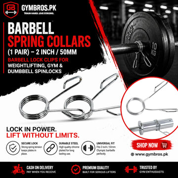 Barbell Spring Collars (2 Pair) – 2 Inch / 50mm Barbell Lock Clips for Weightlifting, Gym & Dumbbell Spinlocks